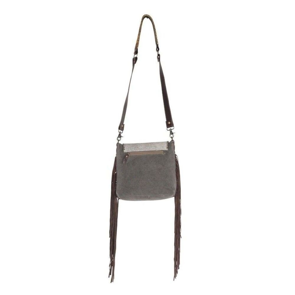 Myra Bag Handmade Haven Shoulder Bag Upcycled Canvas & Cowhide Leather - Picture 7 of 10